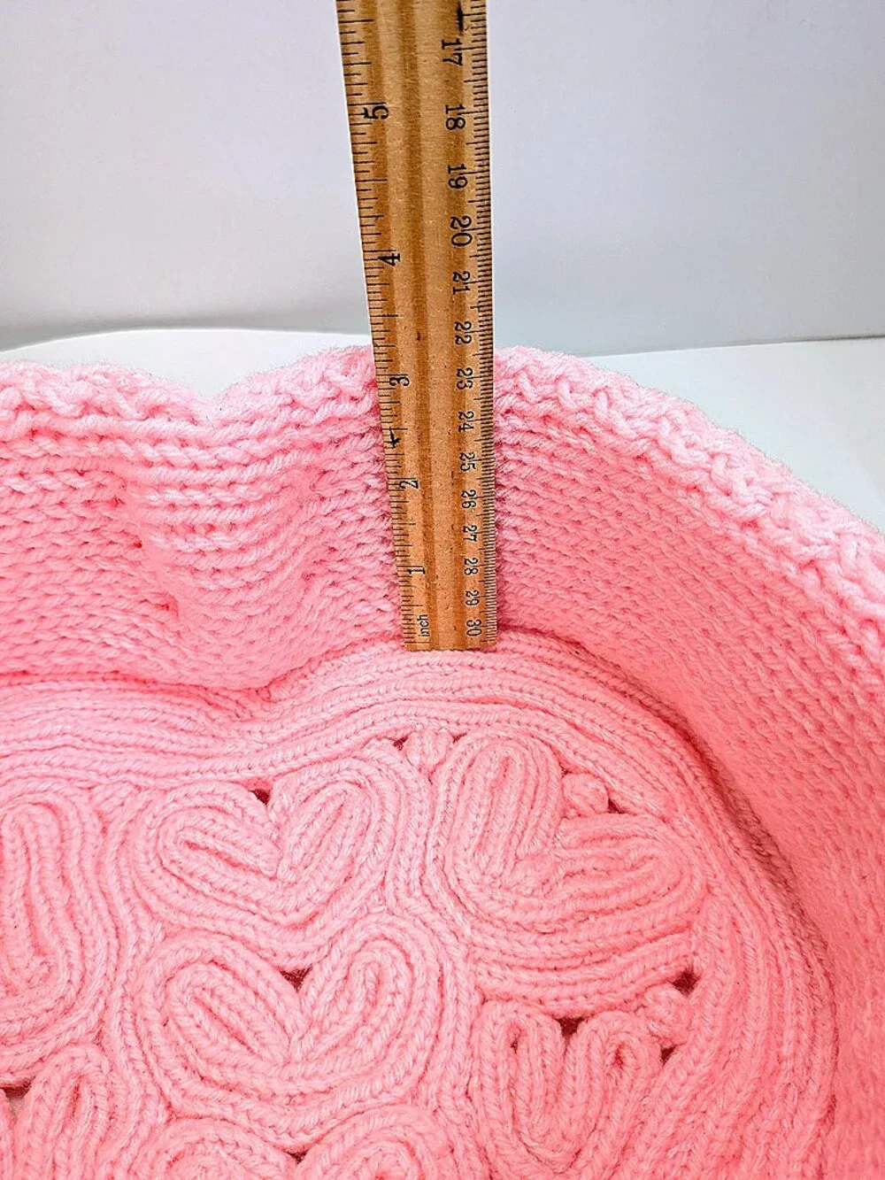 Handmade Pink Heart Crochet Basket with Bow- Valentine's - Baby Shower Girl